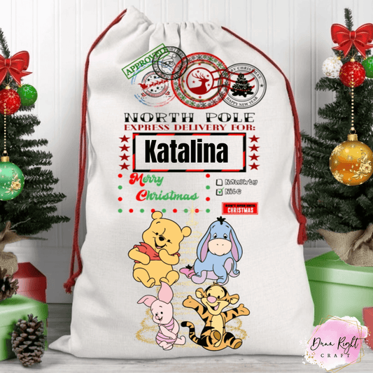 Winnie the Pooh North Pole Express Santa Sack Personalized