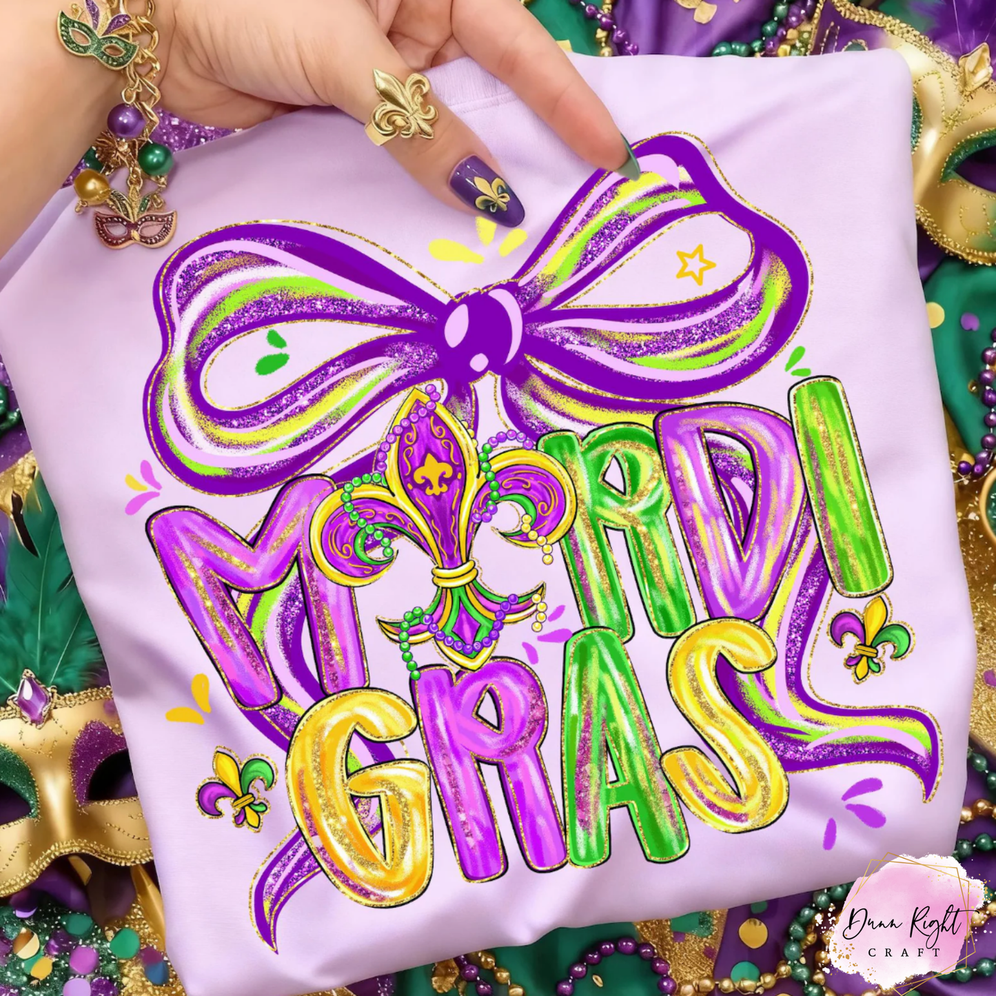 Mardi Gras Bow Graphic Adult Shirt - Dunn Right Craft