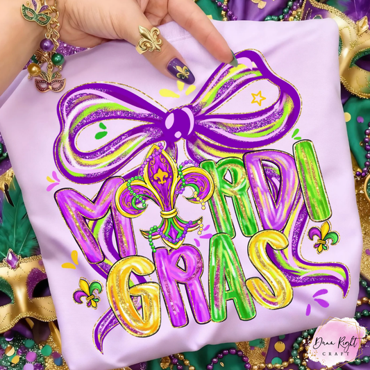Mardi Gras Bow Graphic Adult Shirt - Dunn Right Craft