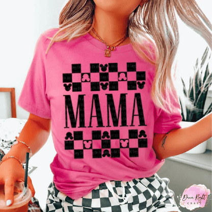 Disney Inspired Mama Shirt | Pink Checkered Graphic Tee for Theme Park Moms