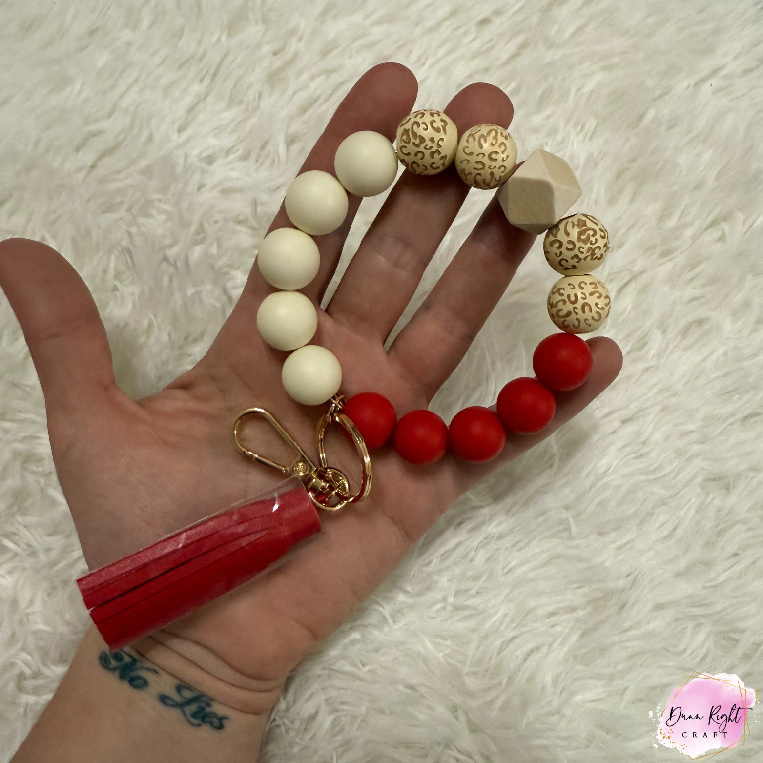 Beaded Silicone Keychain Bracelet with Tassel - Dunn Right Craft