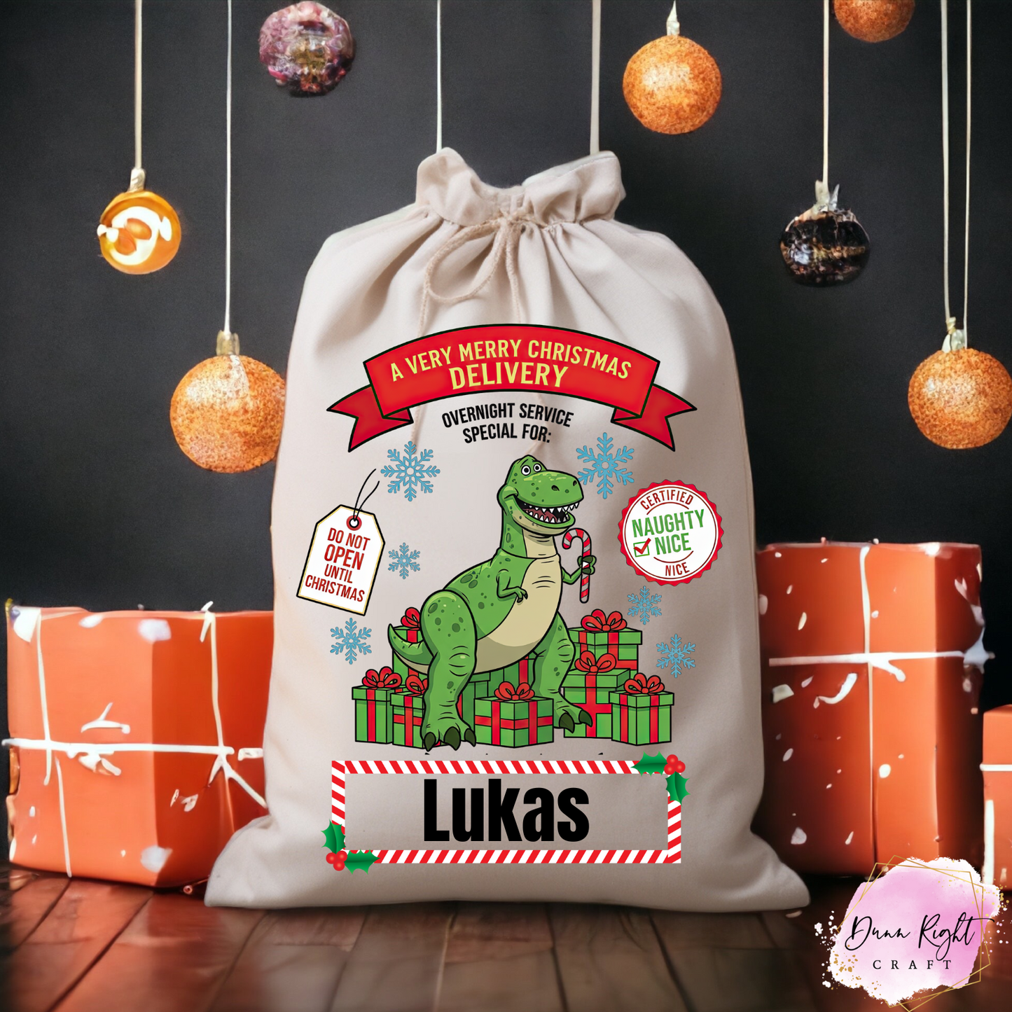 Dinosaur Personalized Christmas Sack