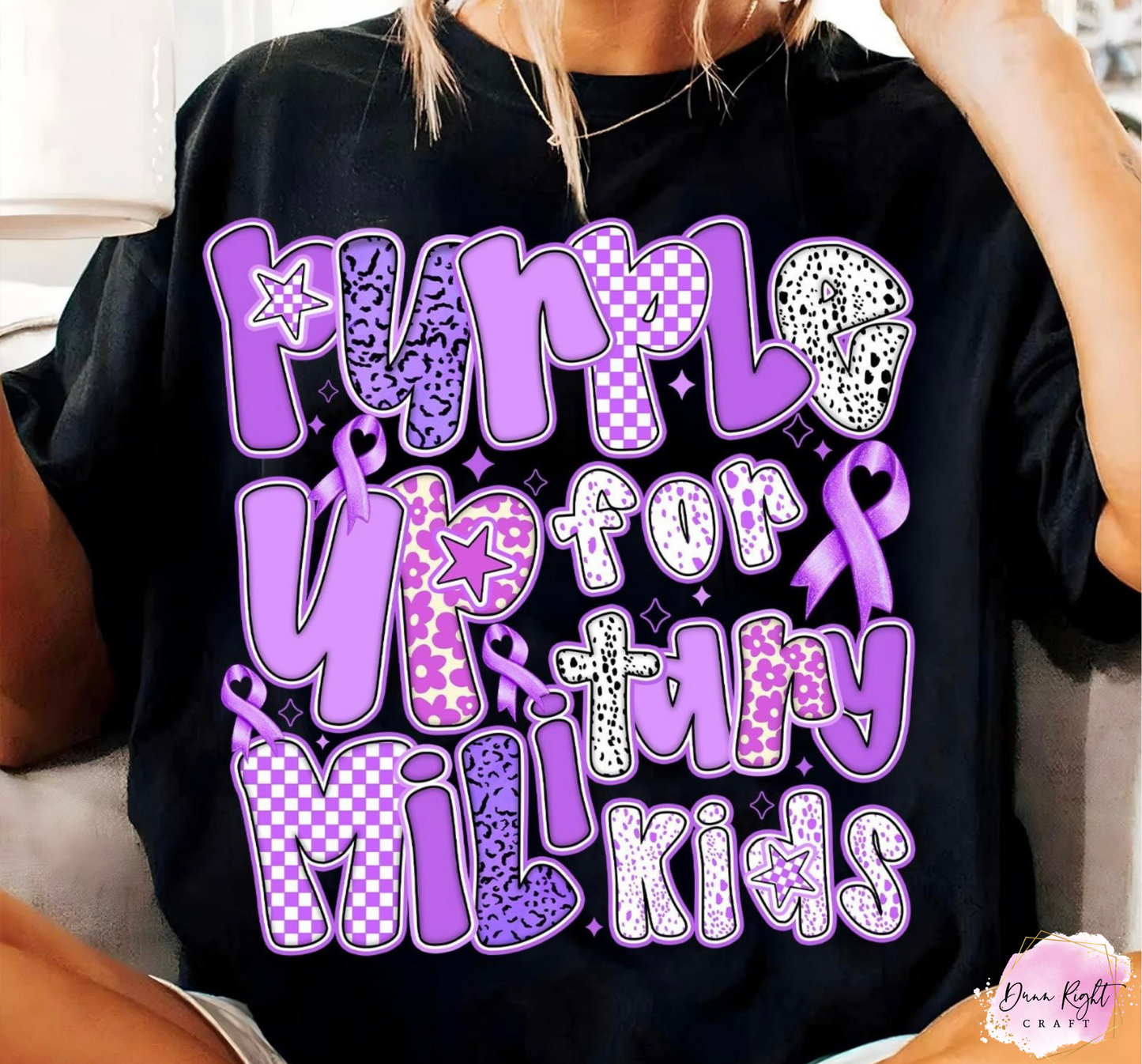 Ribbons Purple Up For Military Kids Shirt - Dunn Right Craft