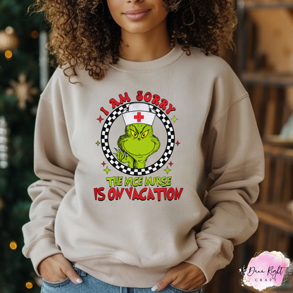 Grinch Nurse On Vacation Crewneck