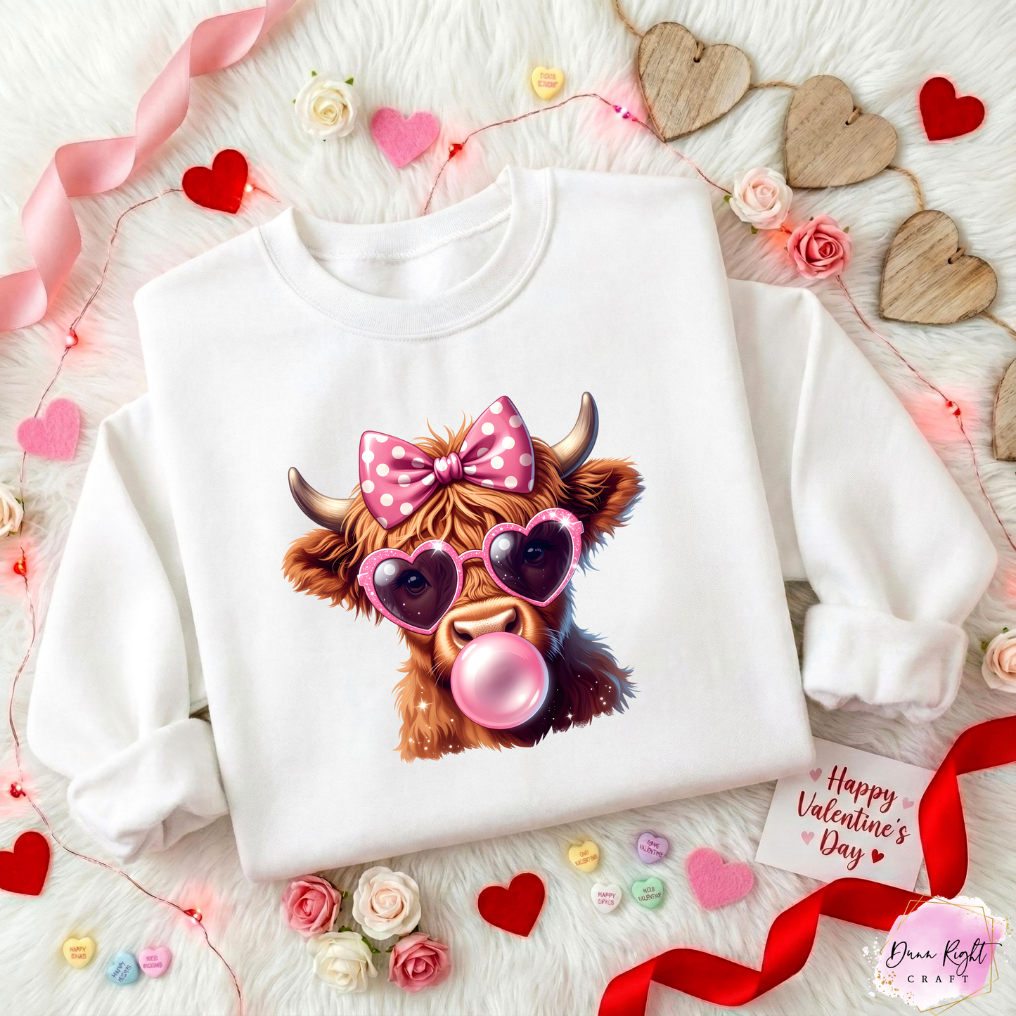Valentine Highland Cow Sweatshirt - Dunn Right Craft