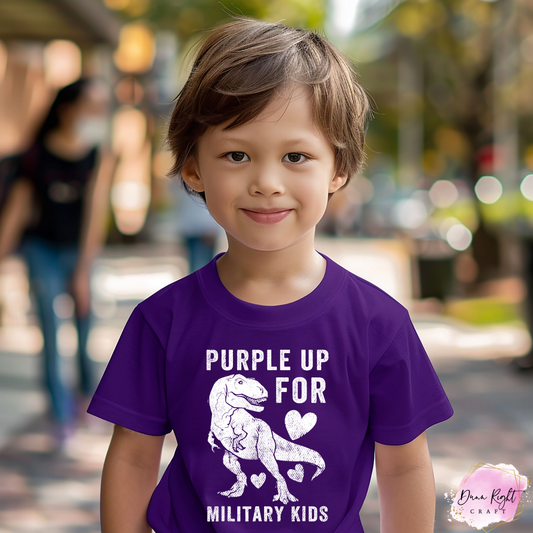 T-Rex Hearts Purple Up For Military Kids Shirt - Dunn Right Craft