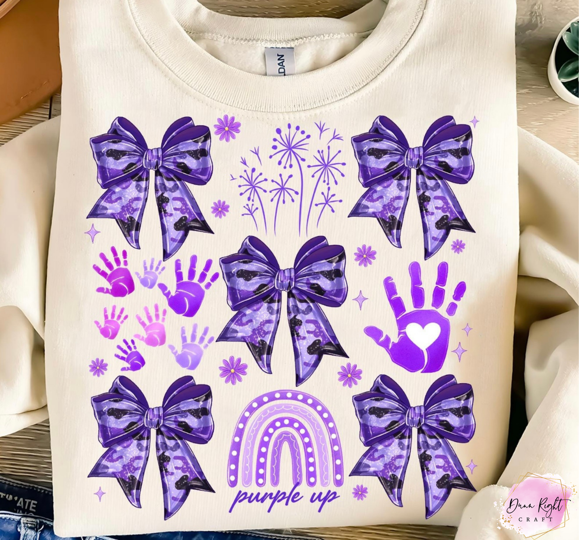 Bows Handprints Rainbow Purple Up - Dunn Right Craft
