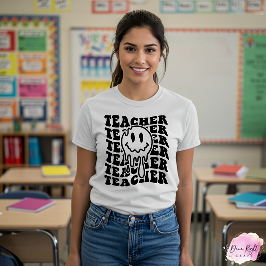 Drippy Smiley Teacher Shirt – Back to School Graphic Tee