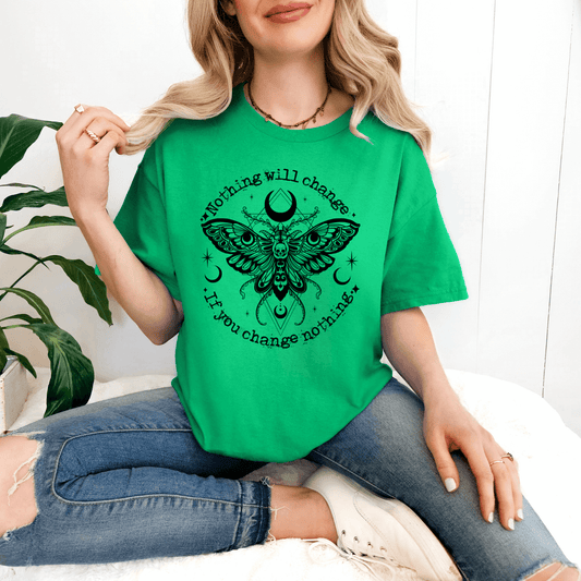 Nothing Will Change Shirt – Gothic Moth & Moon Phase Design