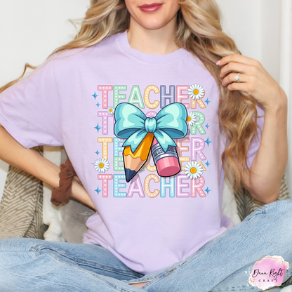 Teacher Pencil & Bow Adult Shirt