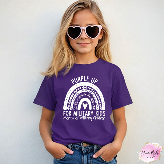 Purple Up For Military Kids Shirt - Rainbow Heart