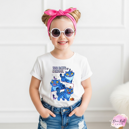 100 Days of School Blue Cat Shirt
