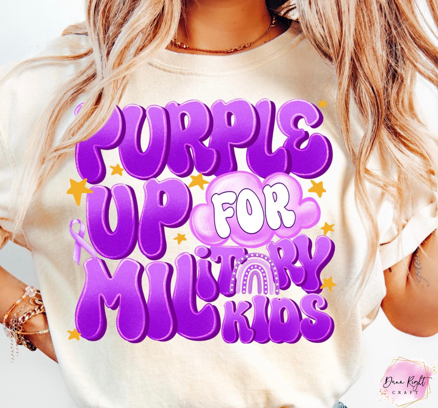 Retro Bubble Purple Up For Military Kids Shirt - Dunn Right Craft