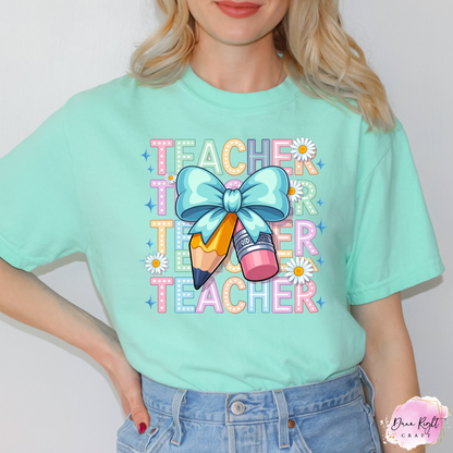Teacher Pencil & Bow Adult Shirt