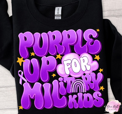 Retro Bubble Purple Up For Military Kids Shirt - Dunn Right Craft