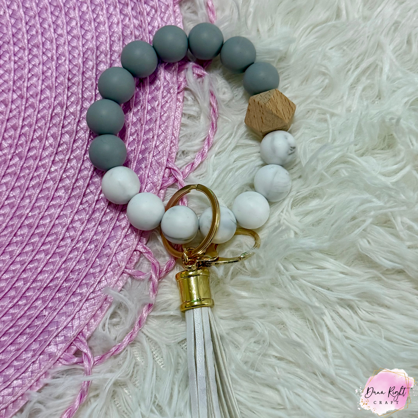 Beaded Silicone Keychain Bracelet with Tassel - Dunn Right Craft