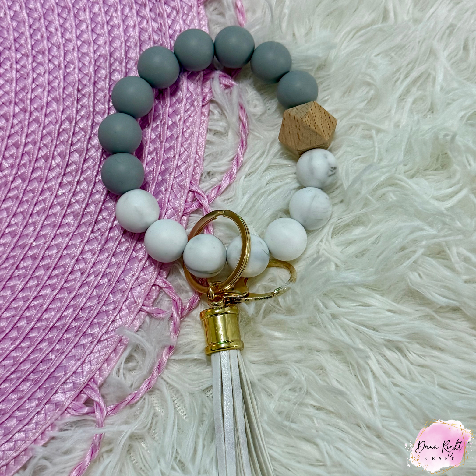 Beaded Silicone Keychain Bracelet with Tassel - Dunn Right Craft