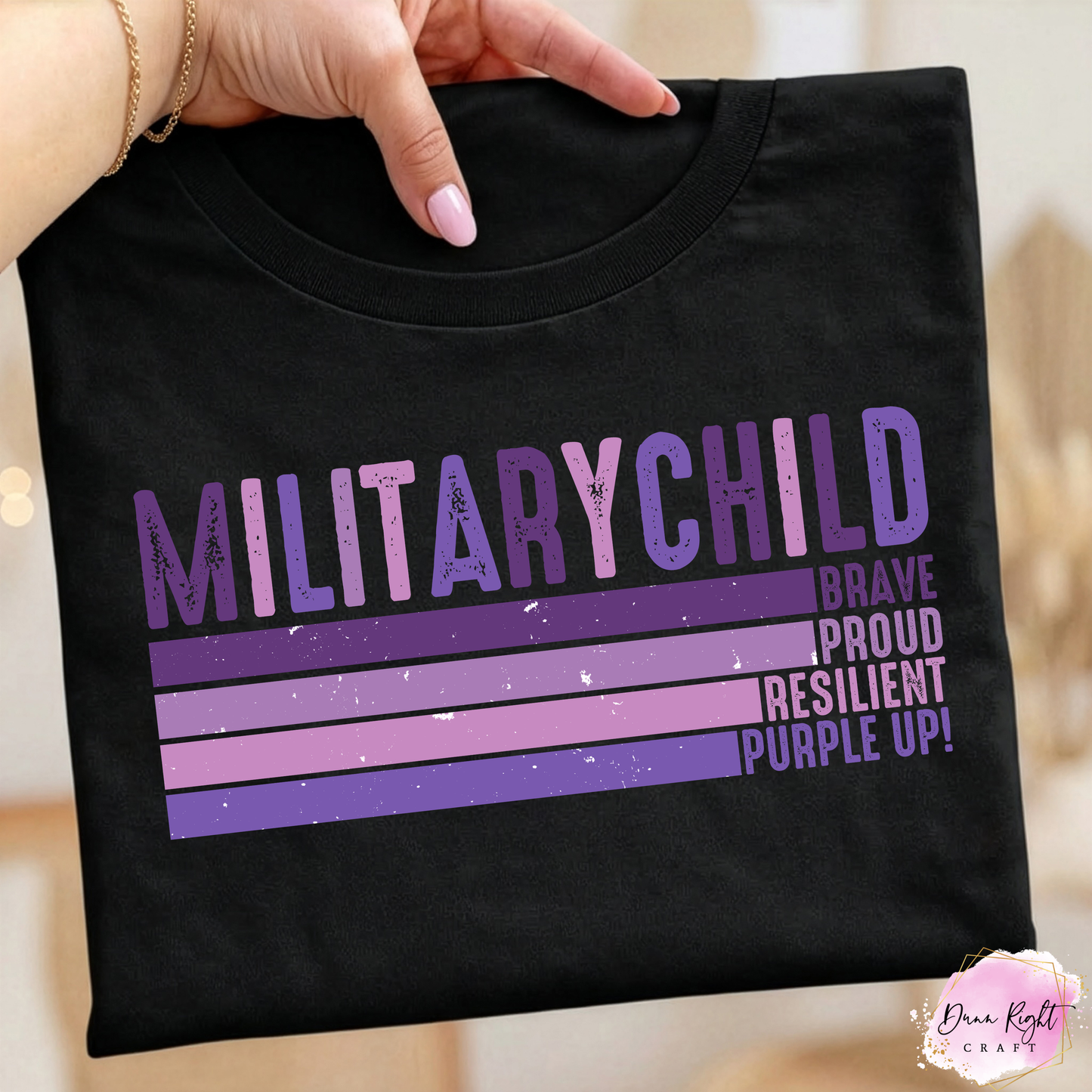 Military Child Brave Proud Resilient Purple Up Shirt - Dunn Right Craft