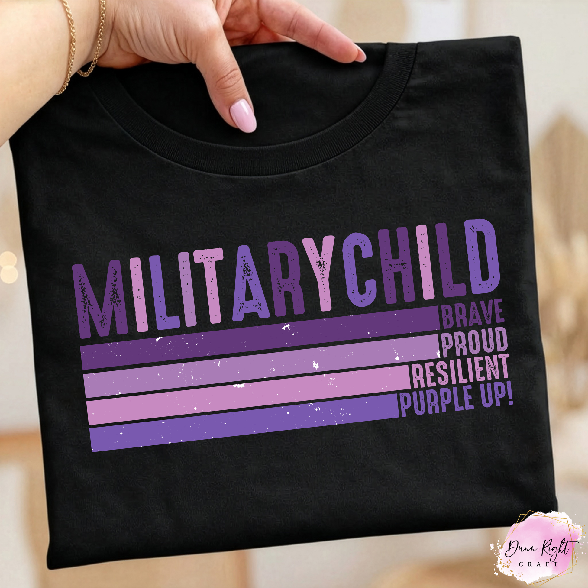 Military Child Brave Proud Resilient Purple Up Shirt - Dunn Right Craft