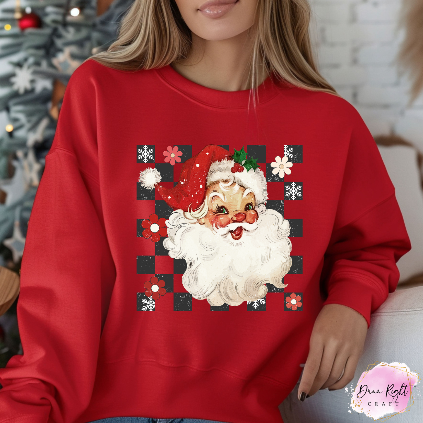 Vintage Santa Checkerboard Christmas Sweatshirt