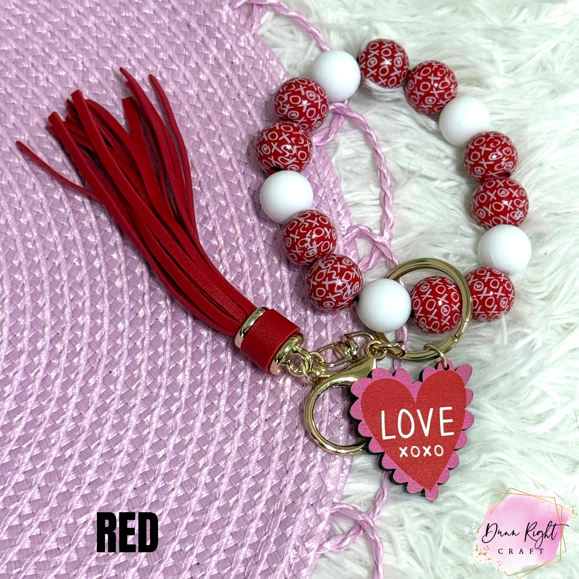 LOVE Valentine's Beaded Keychain Wristlet - Dunn Right Craft