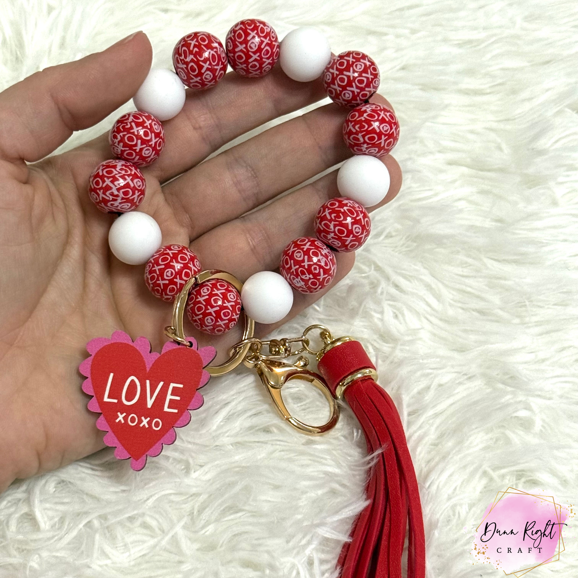 LOVE Valentine's Beaded Keychain Wristlet - Dunn Right Craft