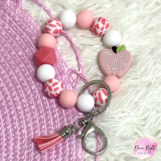 Teacher Apple Beaded Keychain Wristlet - Dunn Right Craft