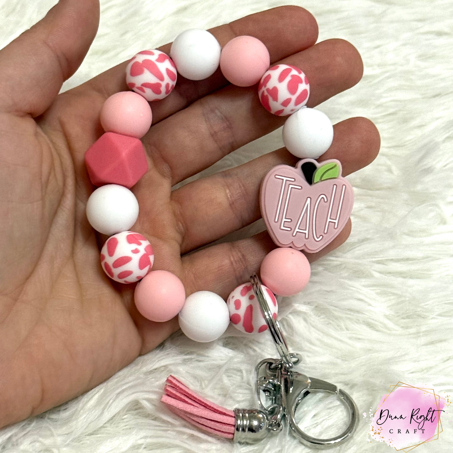 Teacher Apple Beaded Keychain Wristlet - Dunn Right Craft