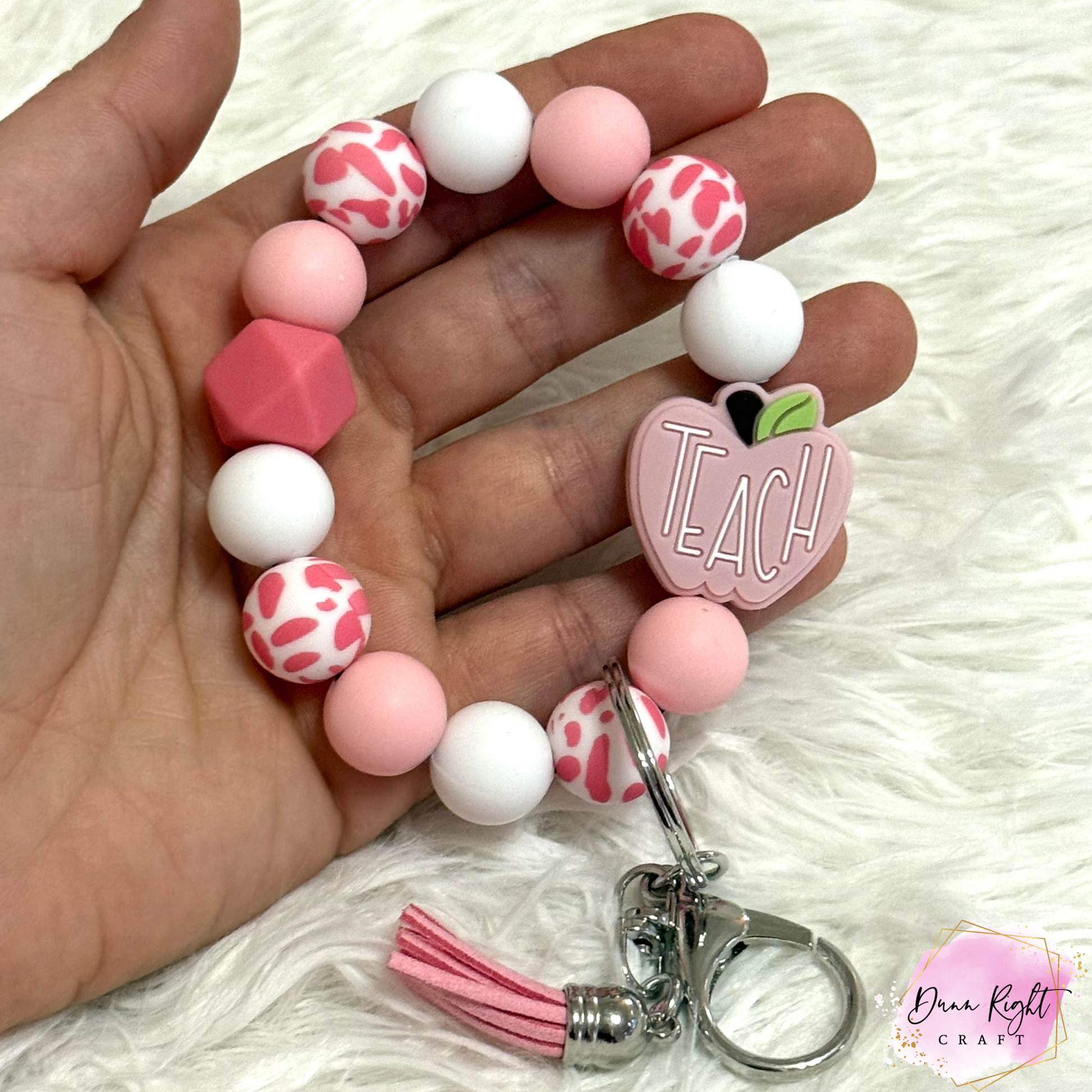 Teacher Apple Beaded Keychain Wristlet - Dunn Right Craft