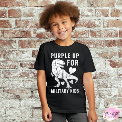 T-Rex Hearts Purple Up For Military Kids Shirt - Dunn Right Craft