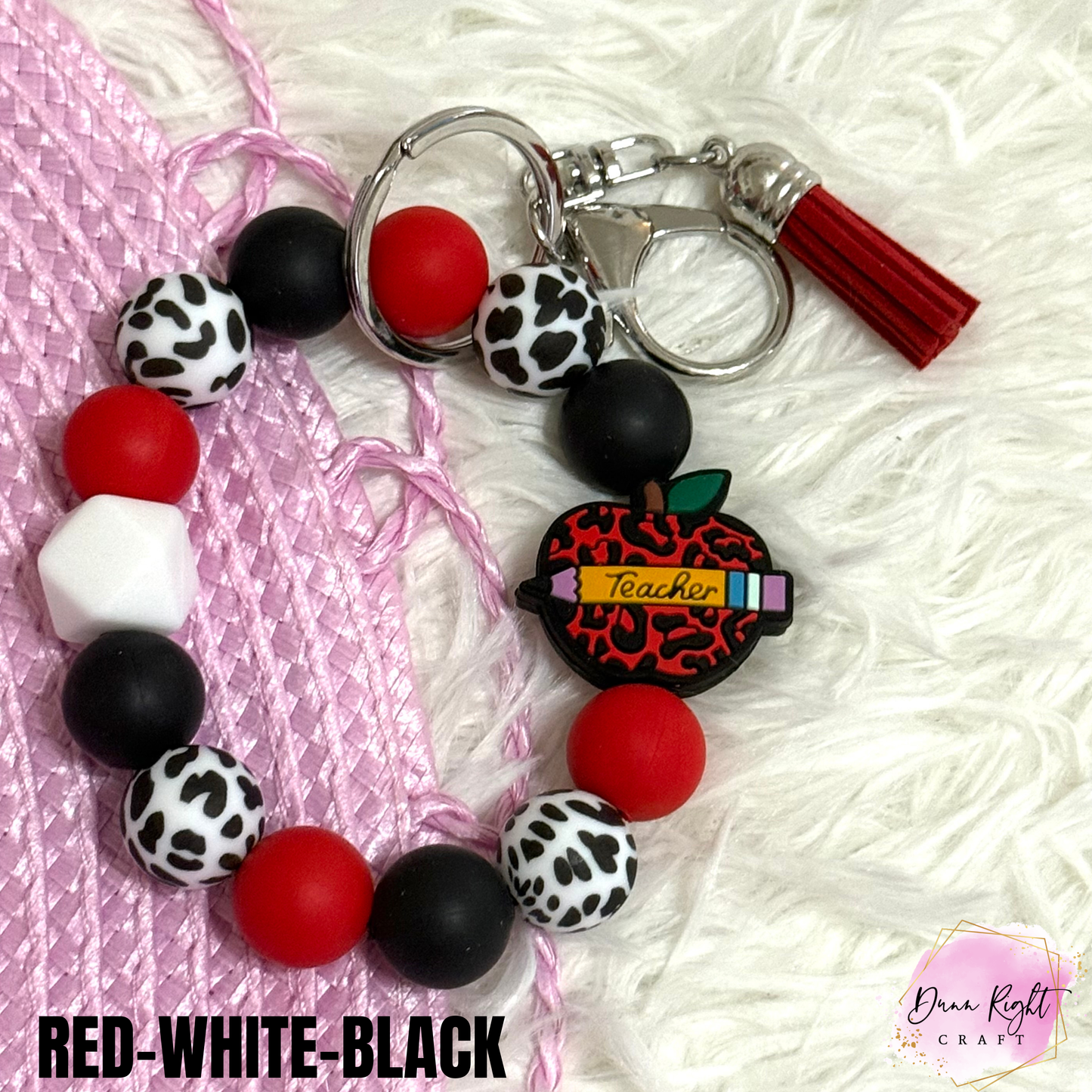 Teacher Apple Beaded Keychain Wristlet - Dunn Right Craft