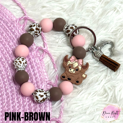 Cow Charm Beaded Keychain Wristlet - Dunn Right Craft