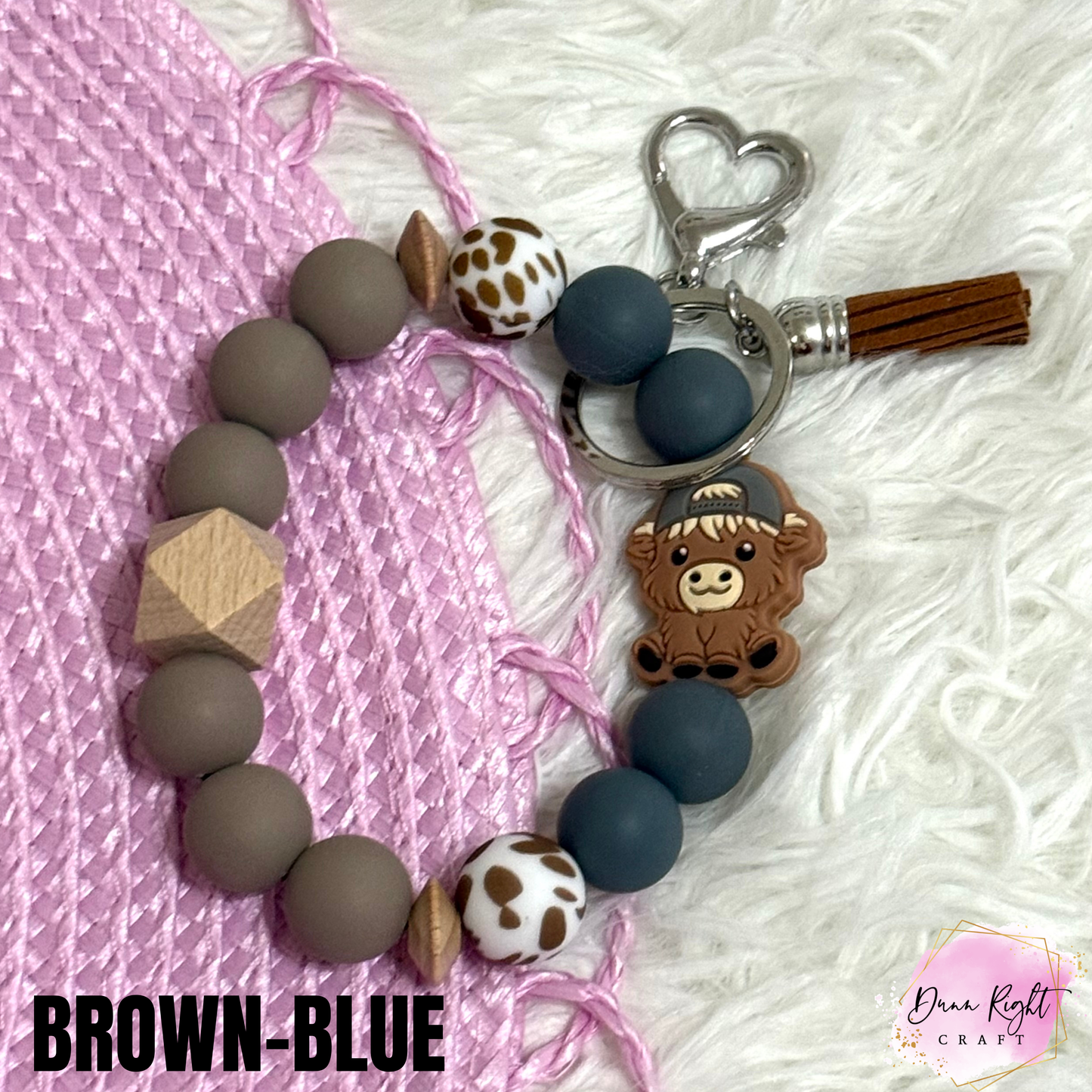 Cow Charm Beaded Keychain Wristlet - Dunn Right Craft