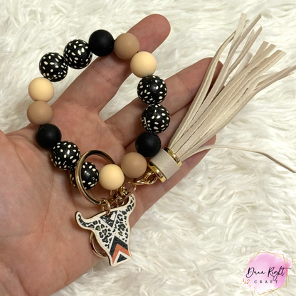 Leopard Cow Beaded Keychain Wristlet - Dunn Right Craft