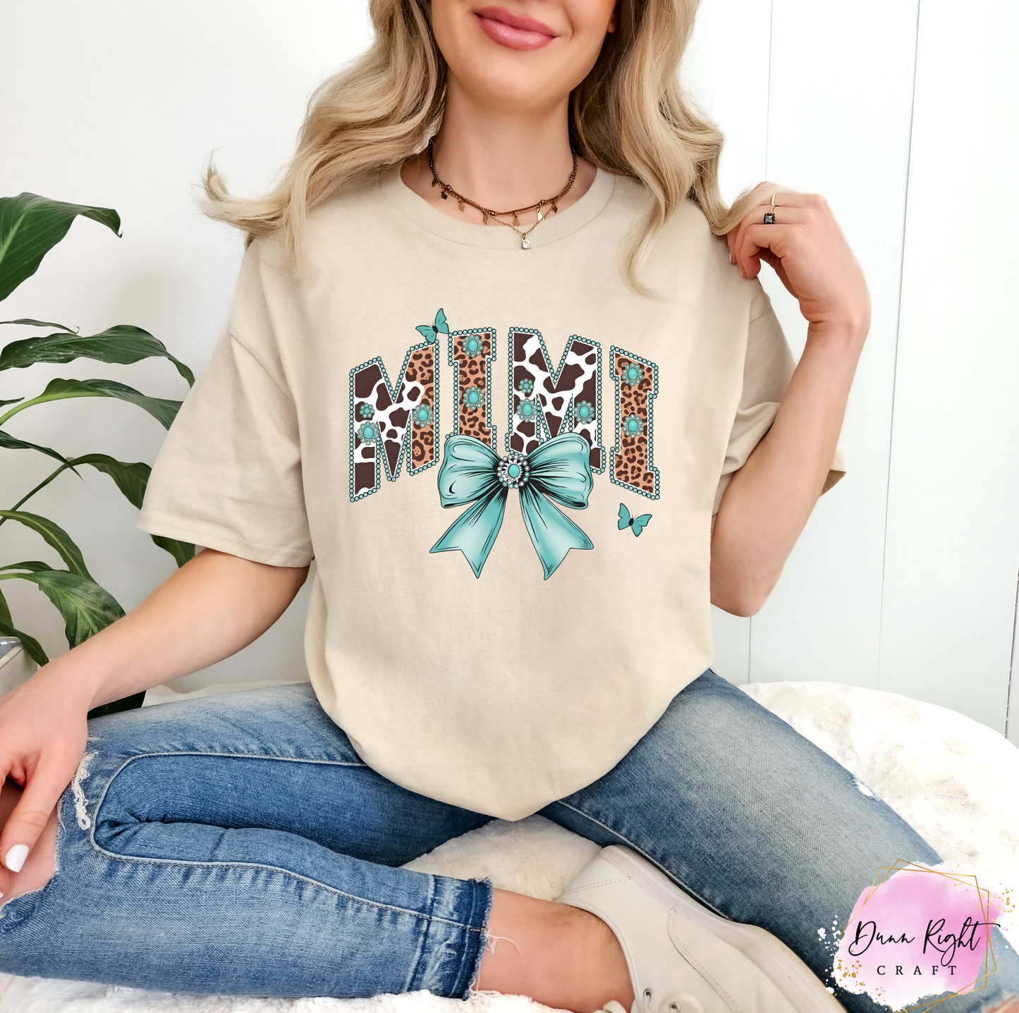 Mimi Leopard Cow Print Turquoise Bow - Dunn Right Craft
