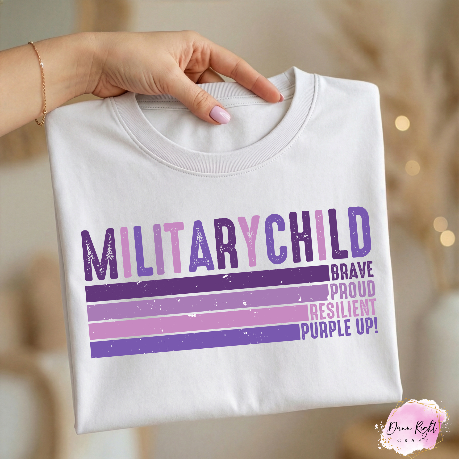 Military Child Brave Proud Resilient Purple Up Shirt - Dunn Right Craft