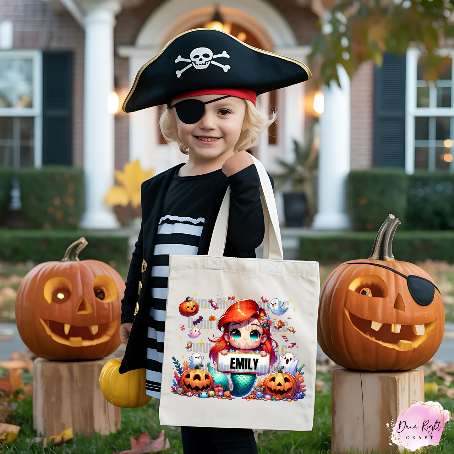Little Mermaid Trick or Treat Tote Bag With Name