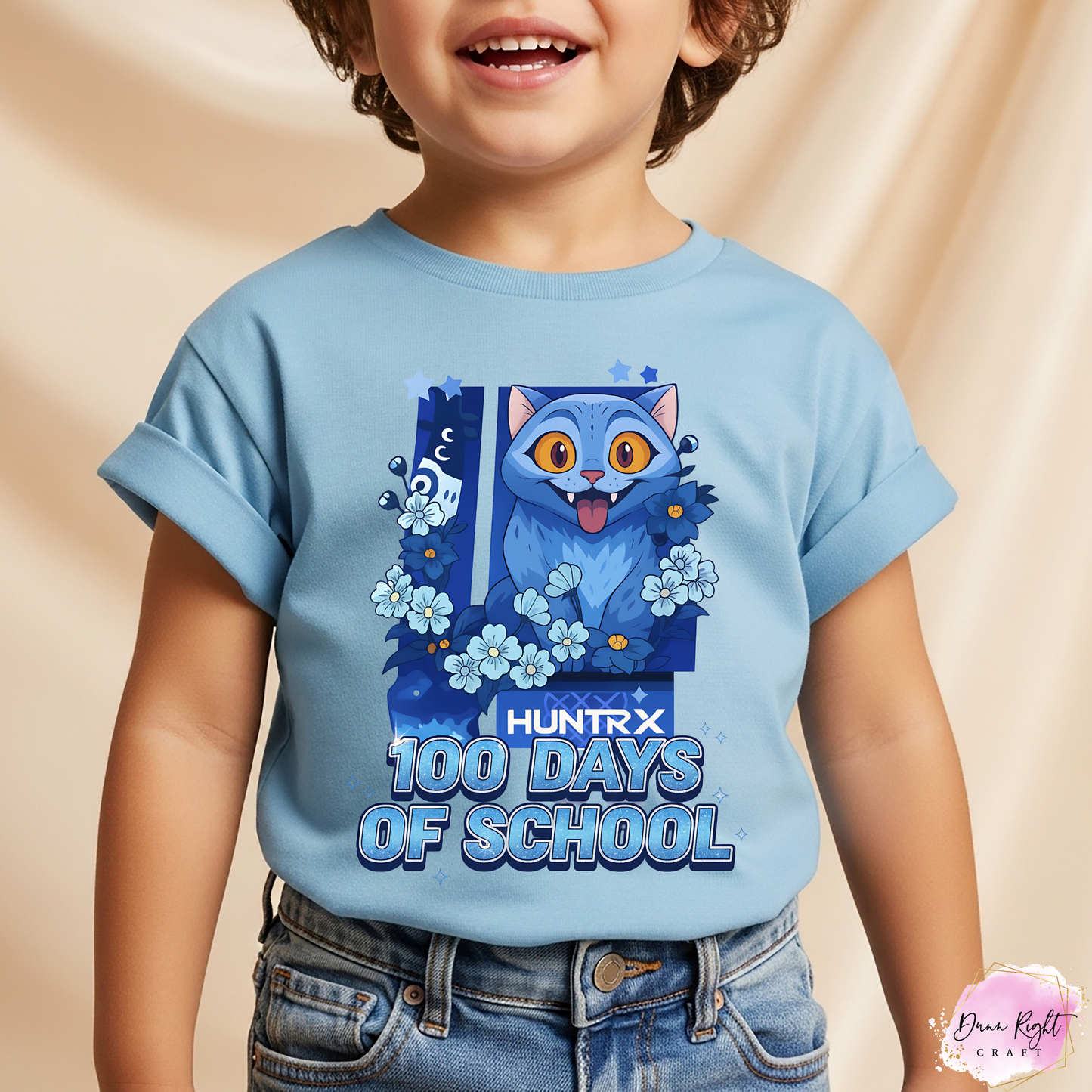 100 Days of School Blue Cat Shirt