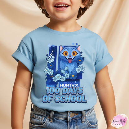 100 Days of School Blue Cat Shirt