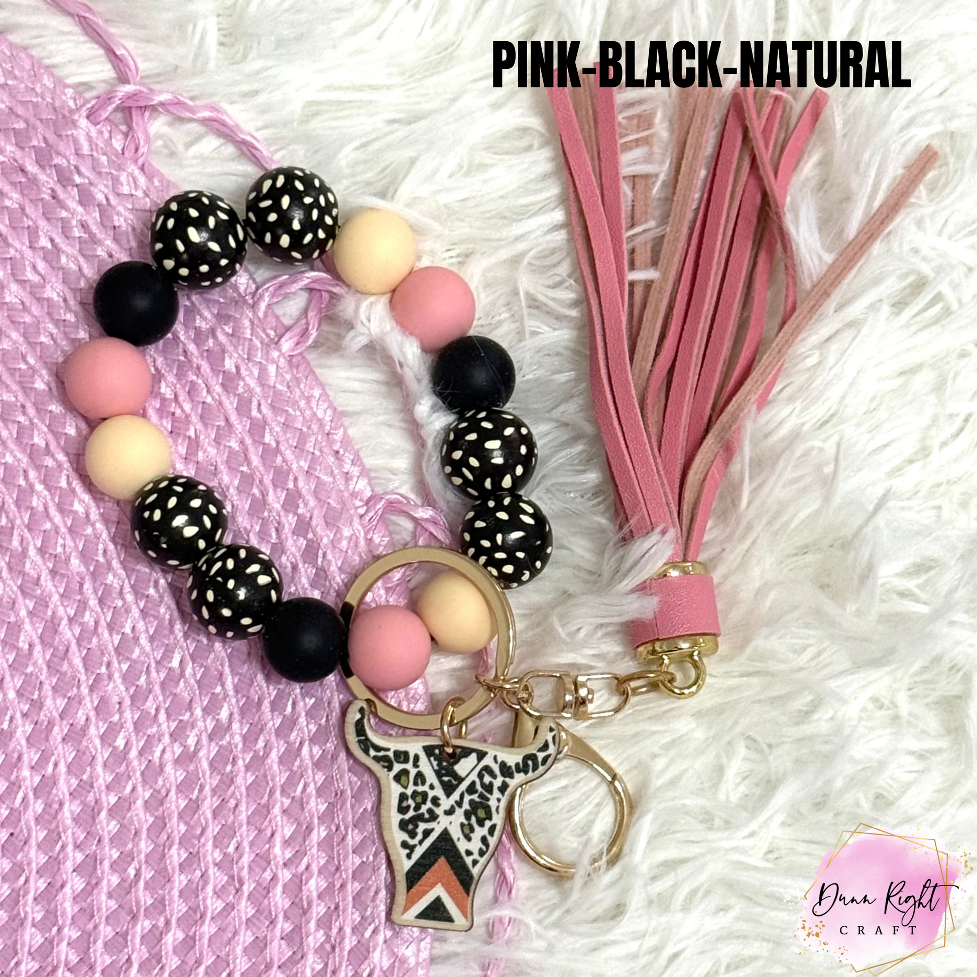 Leopard Cow Beaded Keychain Wristlet - Dunn Right Craft