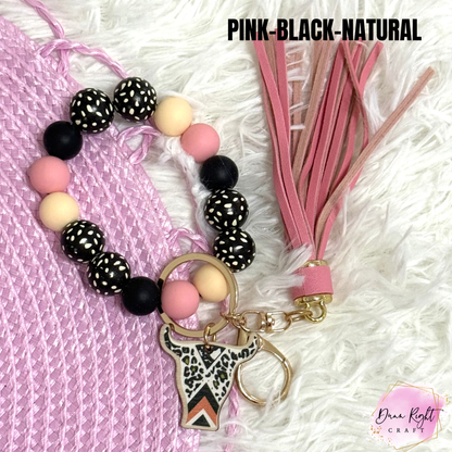 Leopard Cow Beaded Keychain Wristlet - Dunn Right Craft