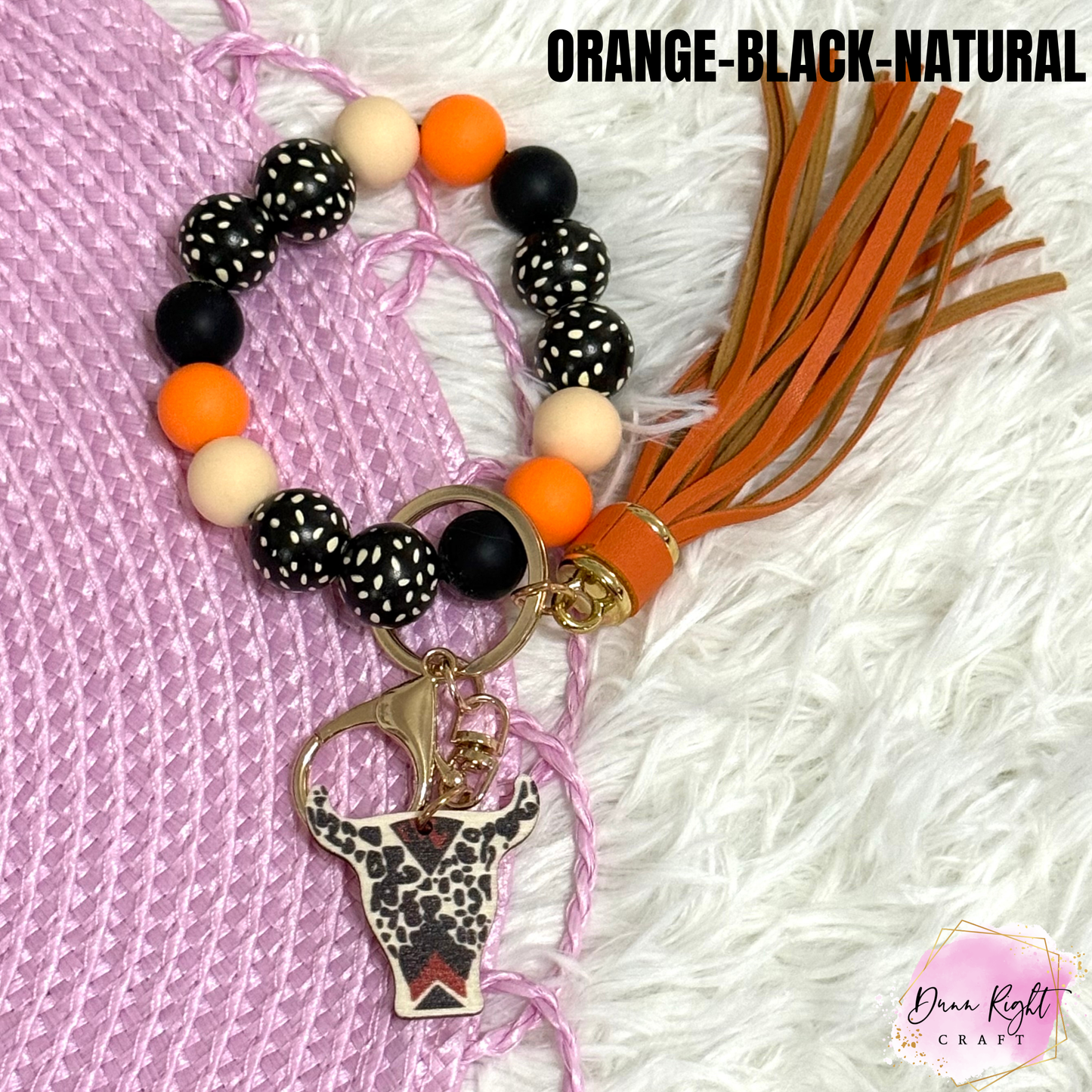 Leopard Cow Beaded Keychain Wristlet - Dunn Right Craft