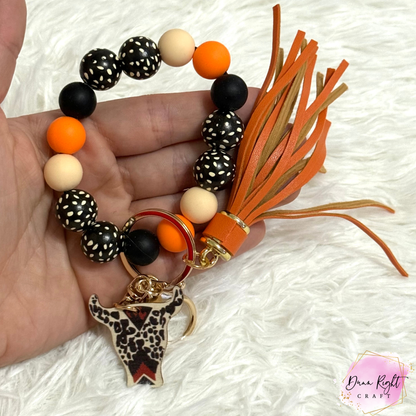 Leopard Cow Beaded Keychain Wristlet - Dunn Right Craft