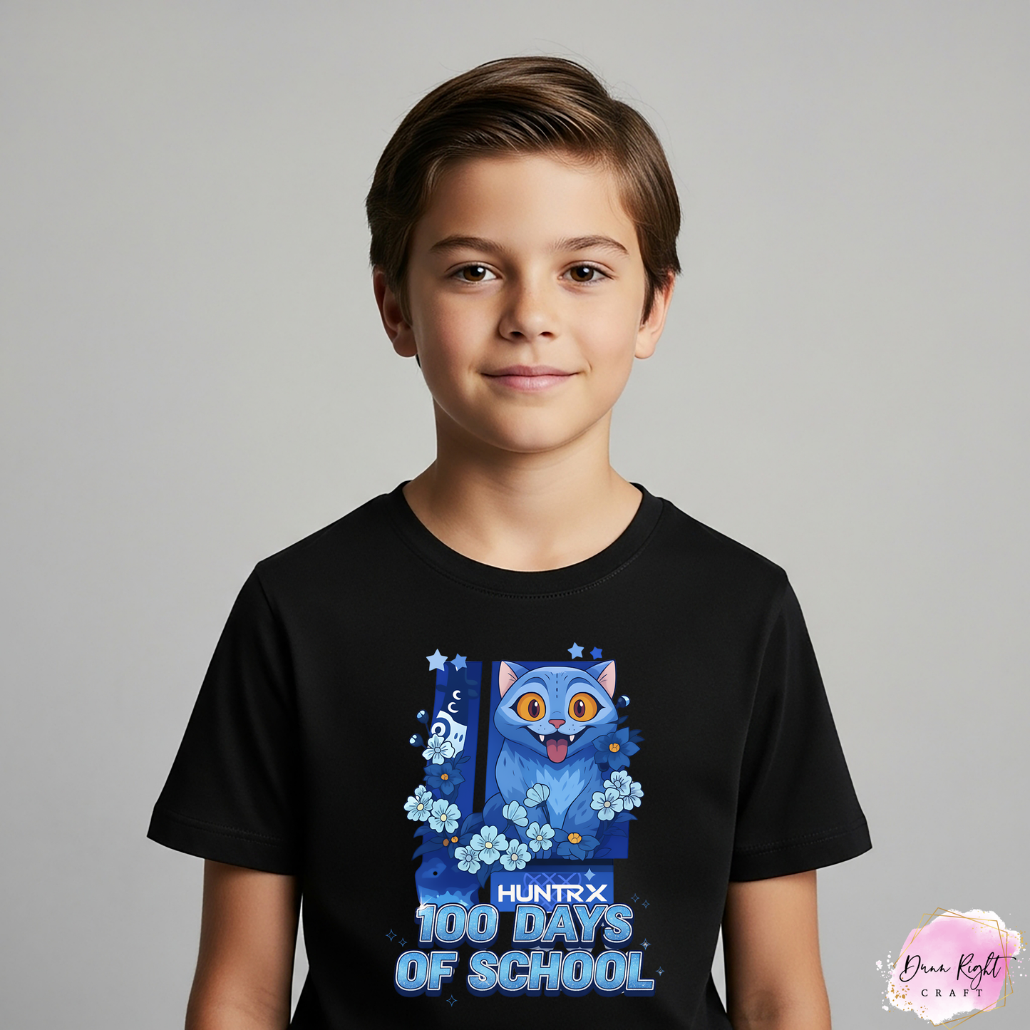 100 Days of School Blue Cat Shirt
