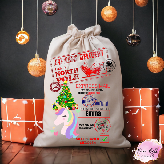 Unicorn Personalized Christmas Sack