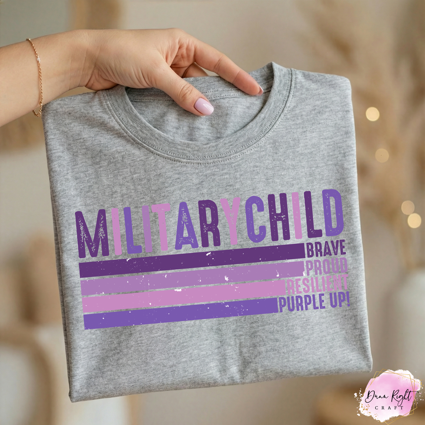 Military Child Brave Proud Resilient Purple Up Shirt - Dunn Right Craft