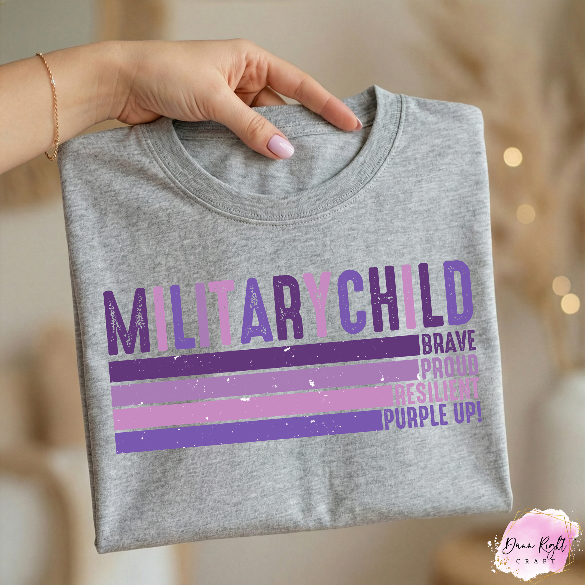 Military Child Brave Proud Resilient Purple Up Shirt - Dunn Right Craft