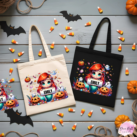 Little Mermaid Trick or Treat Tote Bag With Name
