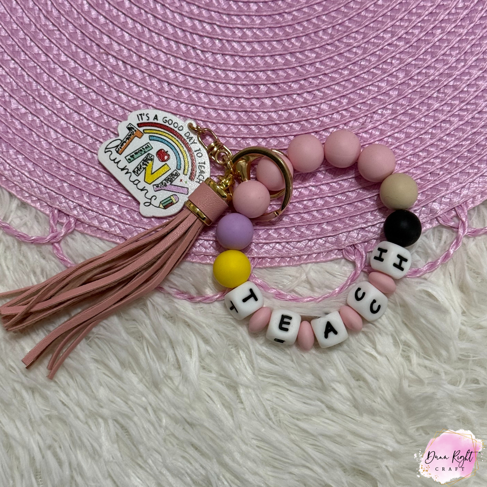 Teacher Beaded Keychain Wristlet - Dunn Right Craft