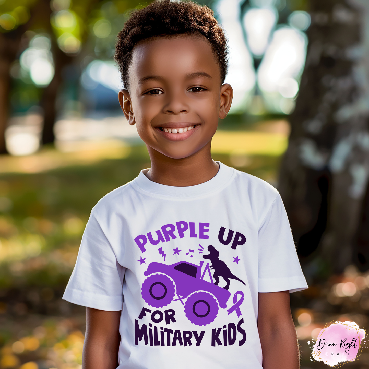 Retro Smiley Purple Up Military Child - Dunn Right Craft